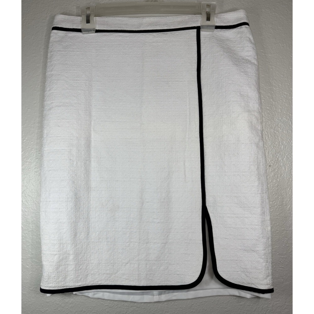 Ann Taylor Women's Size 12 Woven Crinkle Pencil Skirt White/Black Piping Office